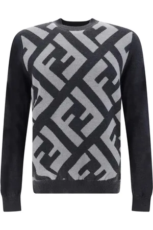 Fendi Round-neck Knitwear, male, , S, Wool Logo Jumper with Ribbed Details