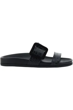 Manolo Blahnik Croc Leather Slide Sandal