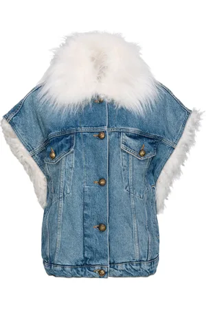 Pinko Denim Jackets, female, , S, Denim Sleeveless Jacket with Faux Fur Detailing