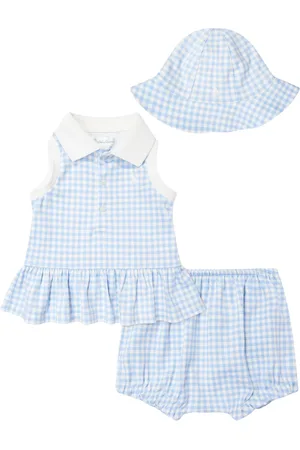 Ralph Lauren Baby Girls Gingham Shortall and Hat Set in