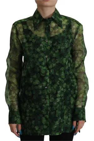 Dolce & Gabbana Shirts, female, , 2XS, Silk Clover Print Collared Blouse