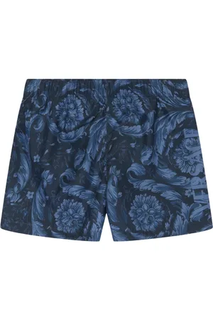 VERSACE Swimming Trunks, male, , 12 M, Baroque Swim Shorts in Navy