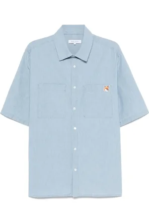 Maison Kitsuné Short Sleeve Shirts, male, , S, Button-Up Shirt with Fox Motif