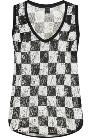Pinko Sleeveless Tops, female, , XS, Black Floral Lace Tank Top