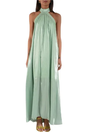 ACTUALEE Satin Long Dress with American Neckline