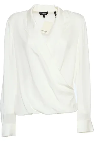 THEORY Blouses, female, , L, Ivory V-Neck Blouse with Lapel Wrap