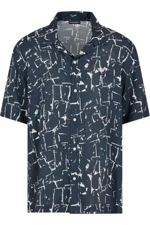 Emporio Armani Short Sleeve Shirts, male, , S, White Abstract Shirt with Revers