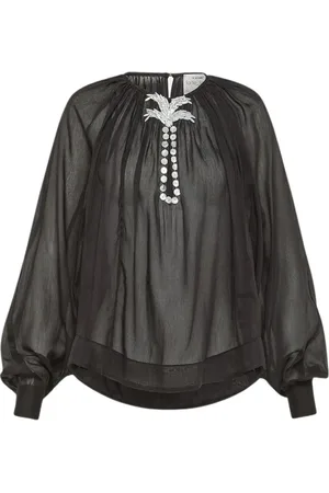 FORTE FORTE Blouses, female, , XS, Bohemian Cotton and Silk Shirt with Mother of Pearl Embroidery