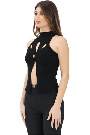 Elisabetta Franchi Sleeveless Tops, female, , S, Ribbed Top with Cut-Out Details