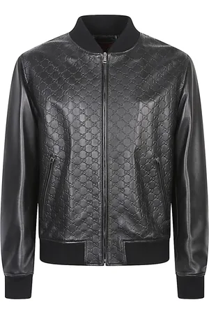 Gucci Embossed Leather Coat with Knitted Collar
