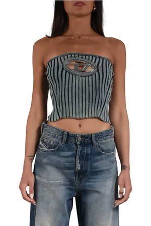 Diesel Sleeveless Tops, female, , M, Denim effect ribbed top