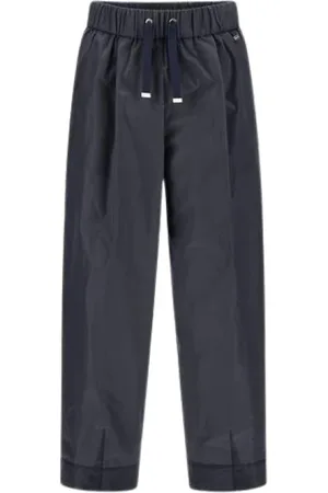 HERNO Straight Trousers, female, , S, Navy Wide Leg Elastic Waist Trousers