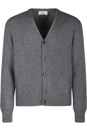 Ami Cashmere Knitwear, male, , L, Grey Cardigan with Heart Logo