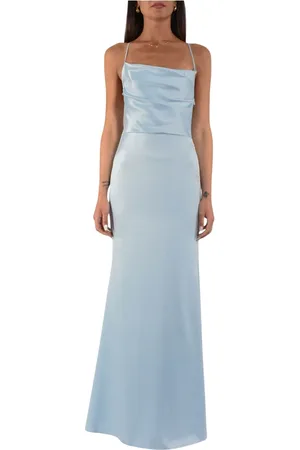 ACTUALEE Gowns, female, , S, Satin Long Dress with Cross Back