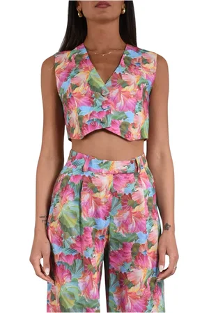 ACTUALEE Sleeveless Tops, female, , L, Printed Cotton V-Neck Vest