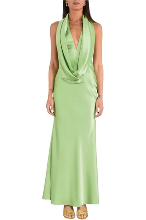 ACTUALEE Maxi Dresses, female, , XL, Satin Long Dress with V-Neck