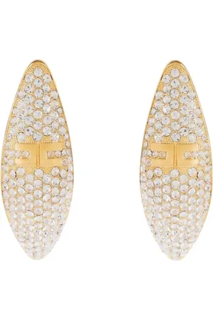Elisabetta Franchi Earrings, female, , ONE SIZE, Oval Brass Earrings with Rhinestones