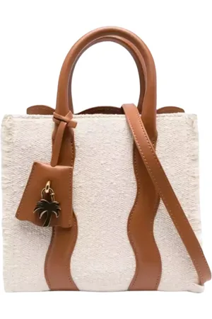 Palm Angels Handbags, female, , ONE SIZE, Beige Shopper Bag with Leather Details