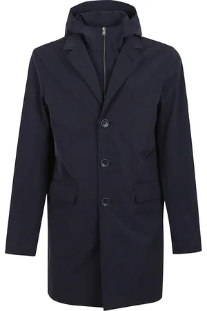 HERNO Single-Breasted Coats, male, , M, Blue Cotton Coat Stylish Layering Look