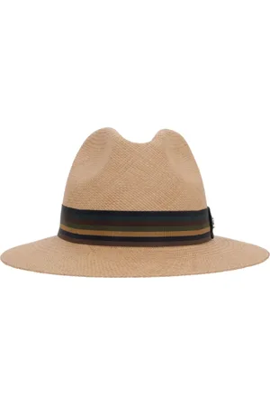 Max Mara Striped Fedora Hat with Metal Monogram