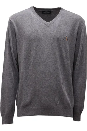 Aquascutum V-neck Knitwear, male, , L, Grey Wool Blend V-Neck Jumper