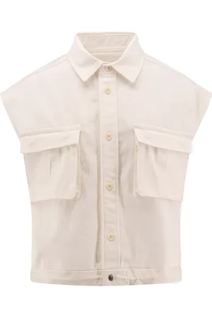 SACAI Shirts, female, , M, White Button-Up Shirt with Drawstring Hem