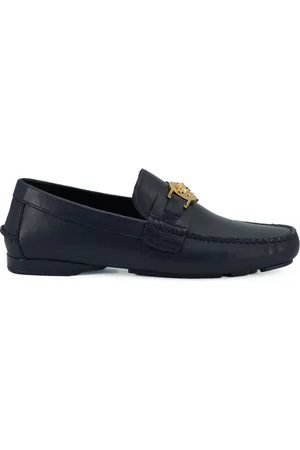 VERSACE Loafers, male, , 7 UK, Navy Calf Leather Loafers