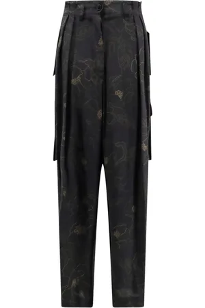 DRIES VAN NOTEN Slim-fit Trousers, female, , XL, Floral Wide Leg Silk Trousers
