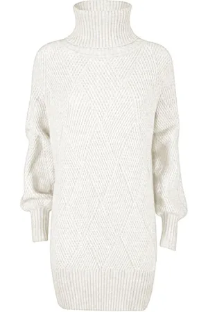 YES ZEE BY ESSENZA Knitted Dresses, female, , S, Checkered Ribbed Turtleneck Dress