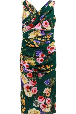 Dolce & Gabbana Midi Dresses, female, , 2XL, Green Animal Print Silk Dress