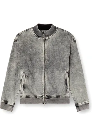 Diesel Denim Jackets, male, , L, Grey Zip-Up Jacket with Ribbed Trim