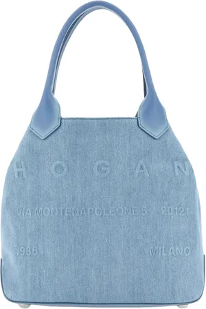 Hogan Handbags, female, , ONE SIZE, Denim Leather Shopping Bag Azzurro