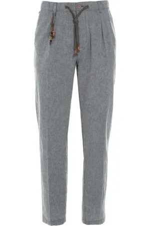YES ZEE BY ESSENZA Slim-fit Trousers, male, , W32, Linen Cotton Trousers with Leather Keychain