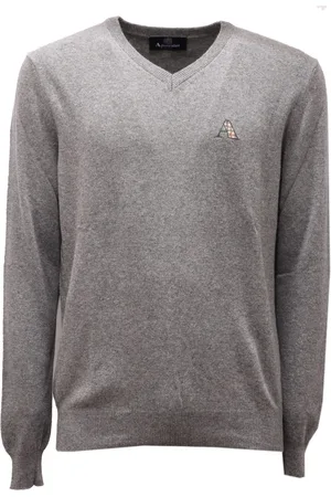 Aquascutum V-neck Knitwear, male, , S, Grey Wool Blend V-Neck Jumper