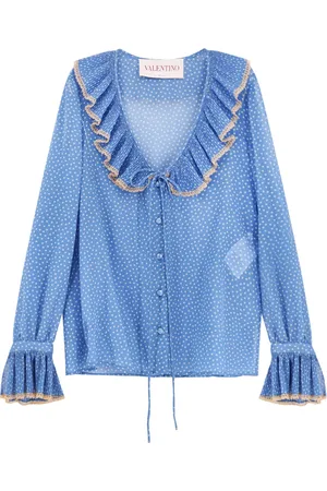 VALENTINO Blouses, female, , XS, Silk Shirt with Lace Trim