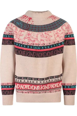 SACAI Round-neck Knitwear, male, , L, Multicolour Embroidered Jumper with Side Snaps