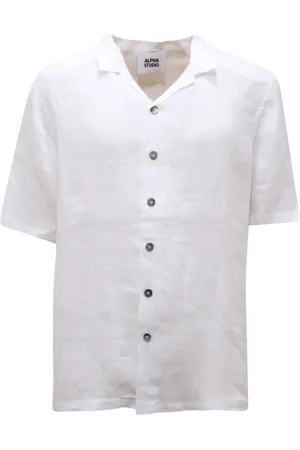 ALPHA STUDIO Short Sleeve Shirts, male, , 2XL, Linen Bowling Shirt