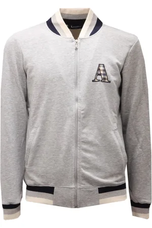 Aquascutum Zip-throughs, male, , 2XL, Grey Melange Full Zip Cotton Sweatshirt