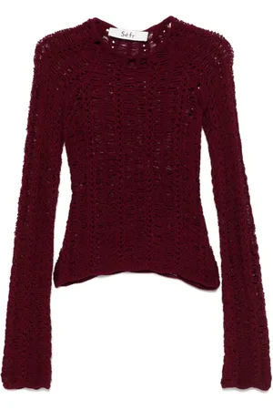 Séfr Round-neck Knitwear, female, , M, Burgundy Crew Neck Jumper