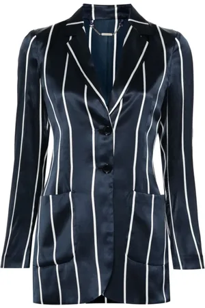 Kiton Blazers, female, , XS, Navy Blue Striped Silk Jacket