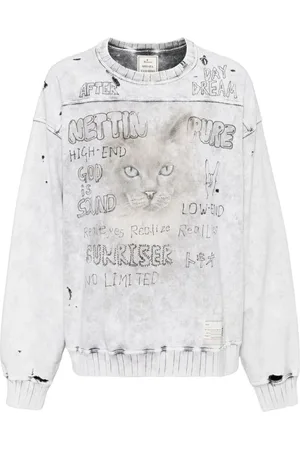 MIHARA YASUHIRO Sweatshirts, male, , L, Distressed Grey Cotton Jumper Graphic Print