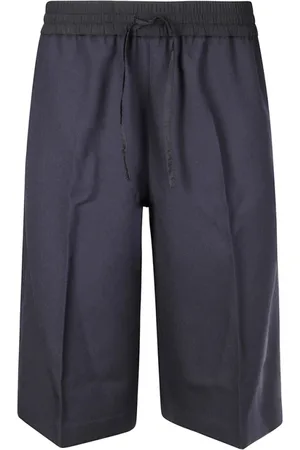 STUDIO NICHOLSON Long Shorts, female, , M, Navy Elasticated Drawstring Trousers