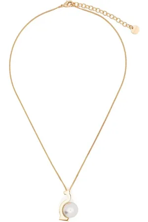 Salvatore Ferragamo Pearl Pendant Necklace with Logo Charm