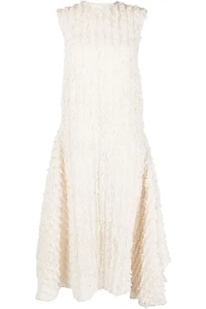 Calcaterra Frayed Trim Silk Midi Dress