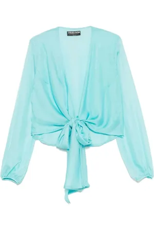 CHIARA BONI Blouses, female, , 3XL, Turquoise Plunging V-Neck Shirt