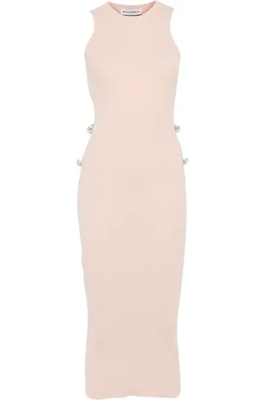 Mach & Mach Beige Cut-Out Crew Neck Dress