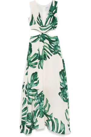 RAQUEL DINIZ Maxi Dresses, female, , 2XS, Leaf Print V-Neck Dress