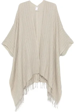 Brunello Cucinelli Capes, female, , ONE SIZE, Taupe Stripe Pattern Short Cape
