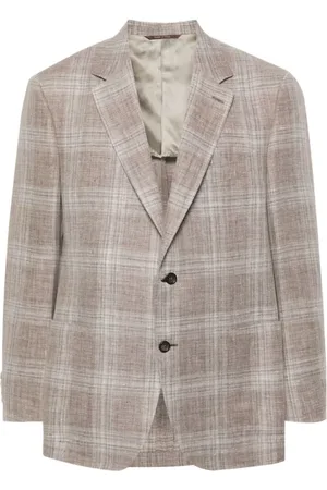 CANALI Plaid Check Linen-Wool Blend Jacket