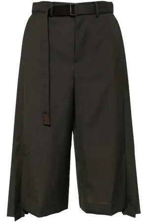 SACAI Cropped Trousers, female, , M, Khaki Pleated Wide Leg Cropped Trousers